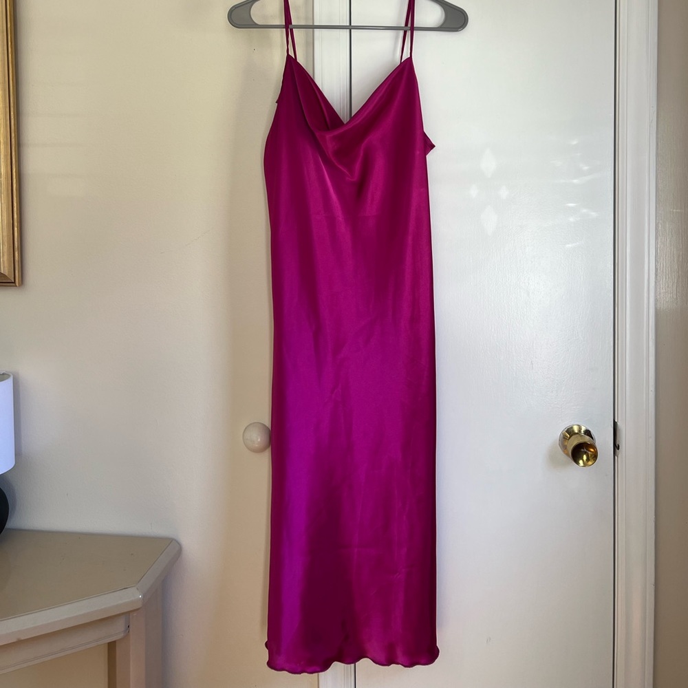 cowl neck satin midi dress